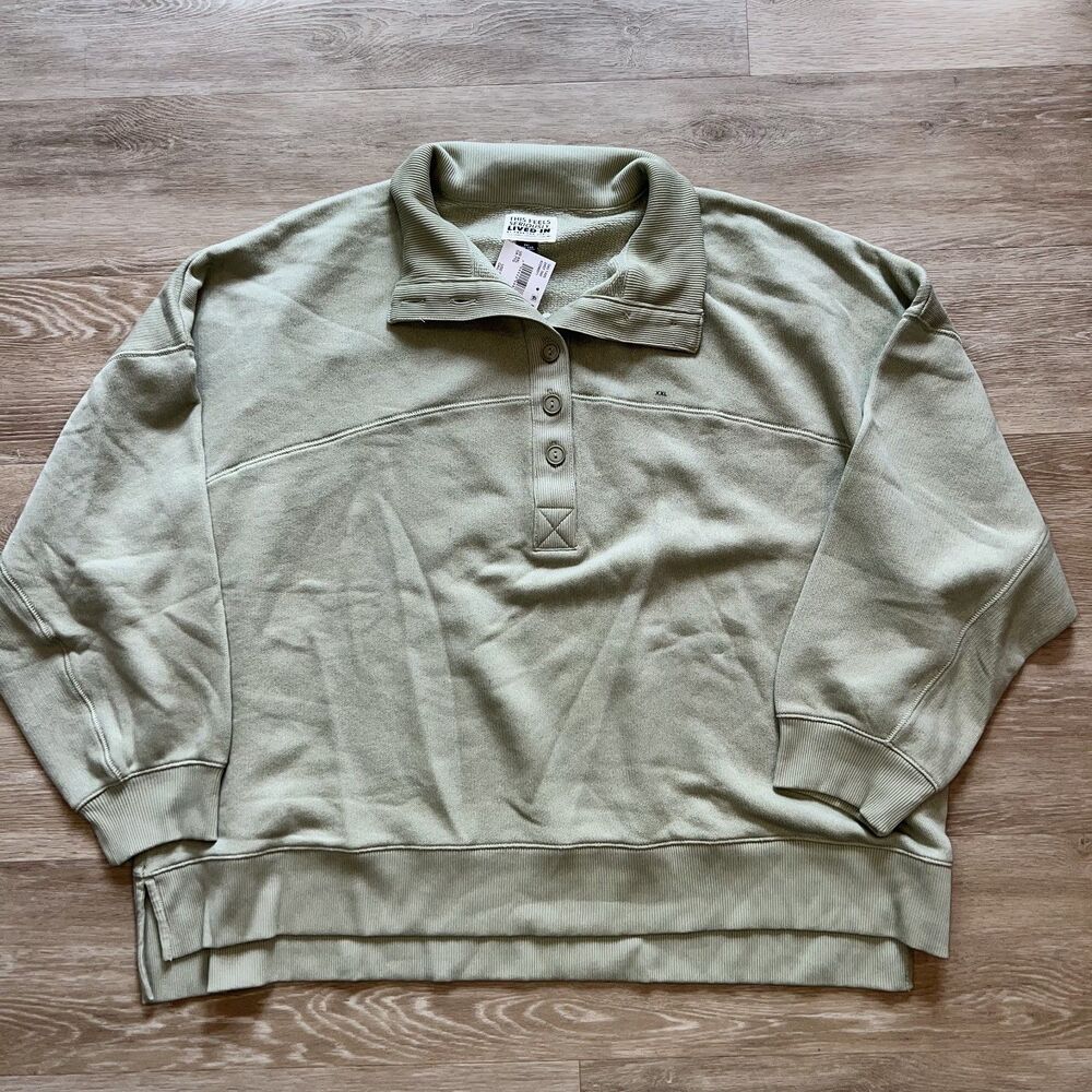 American Eagle Seriously Lived In Sweatshirt Green Henley Women's-Size XXL